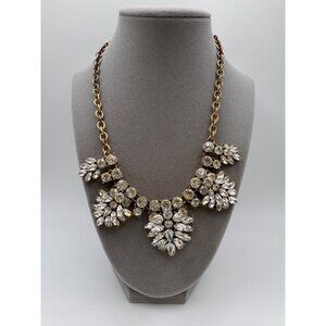 J. Crew Crystal Statement Necklace Antique Gold Tone Rhinestone Bib - See Photos